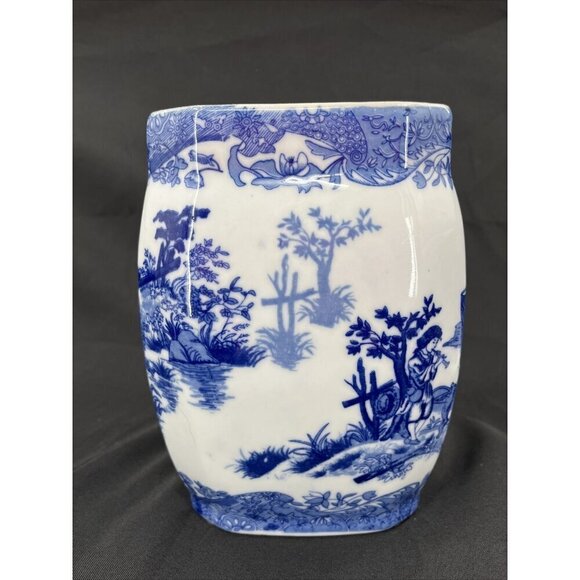 VICTORIA WARE IRONSTONE FLOW BLUE AND WHITE COOKIE JAR / BISCUIT JAR 9.5" TALL - Picture 4 of 9